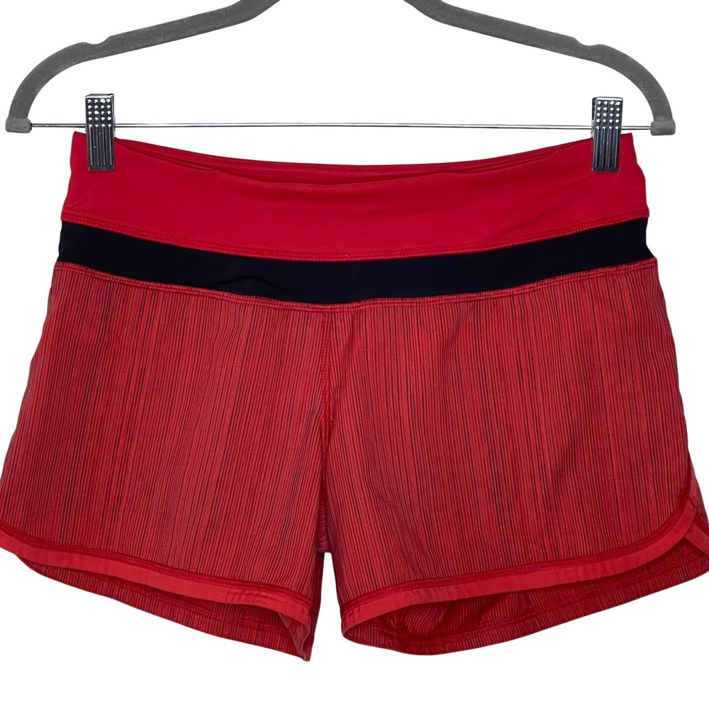 Lululemon Speed Up Shorts Womens 4‎ Red Black Pinstripe Running Athletic Active